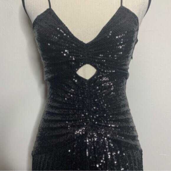 NWT A.L.C Lou Black Sequined Keyhole Midi Cocktail Dress - Picture 11 of 14